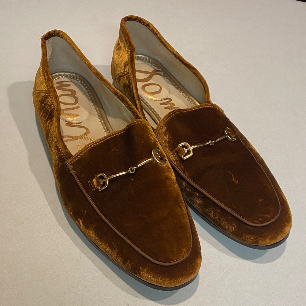 SAM EDELMAN LORAINE HORSE BIT LOAFER VELVET ANTIQUE BROWN COPPER WOMENS SZ 8